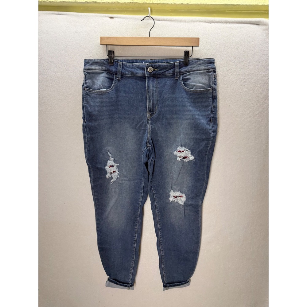 Maurices M Jeans Skinny Women XL Blue Distressed Plaid High Rise 3511